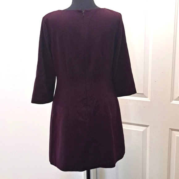 Maroon Tailored A-line Mini Flare Dress 3/4 Sleeve Pockets Unbranded Classy - Picture 3 of 9